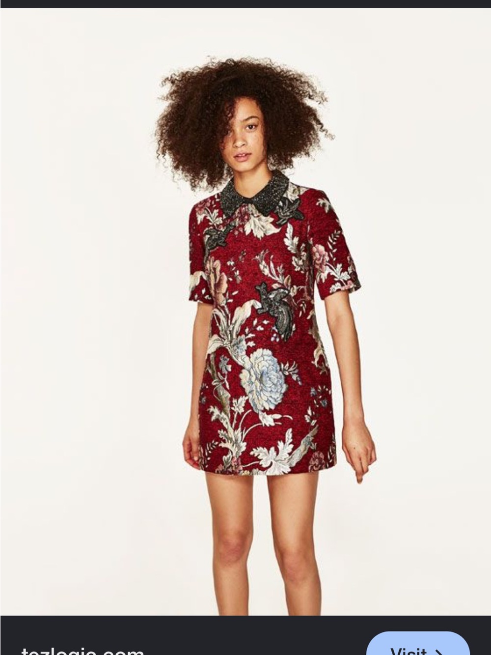 Zara Jacquard Dress with Beaded Neck - Medium